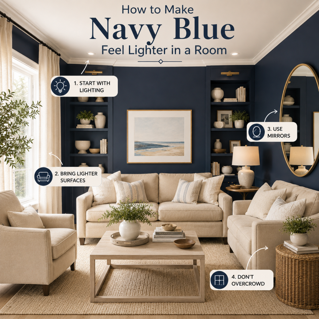 How to Make Navy Blue Feel Lighter in a Room