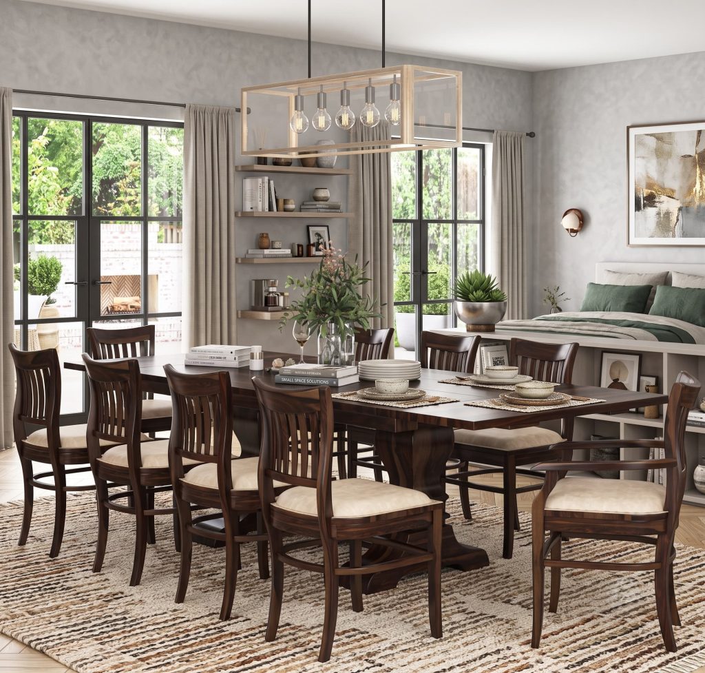 Chantilly Solid Wood Large Trestle Extendable Dining Table with Leaf