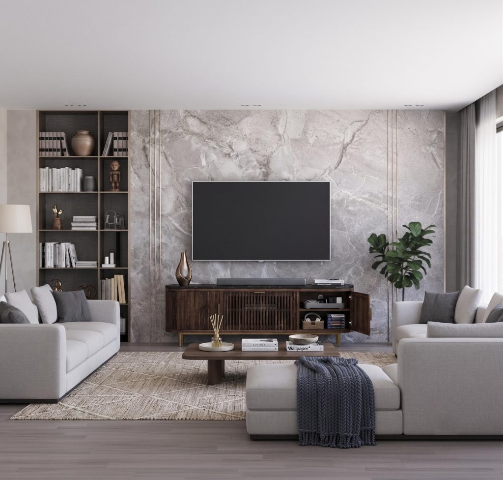 Mirabel Mid-Century Modern Media Console with Marble Top (65")