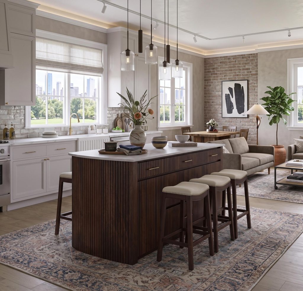Agincourt Curved Marble Top Kitchen Island with Drawers
