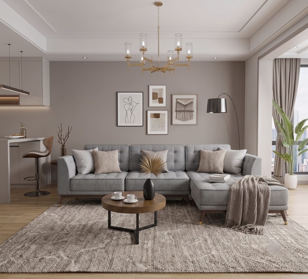 Fairfax L Shape Gray Sectional Sofa With Chaise