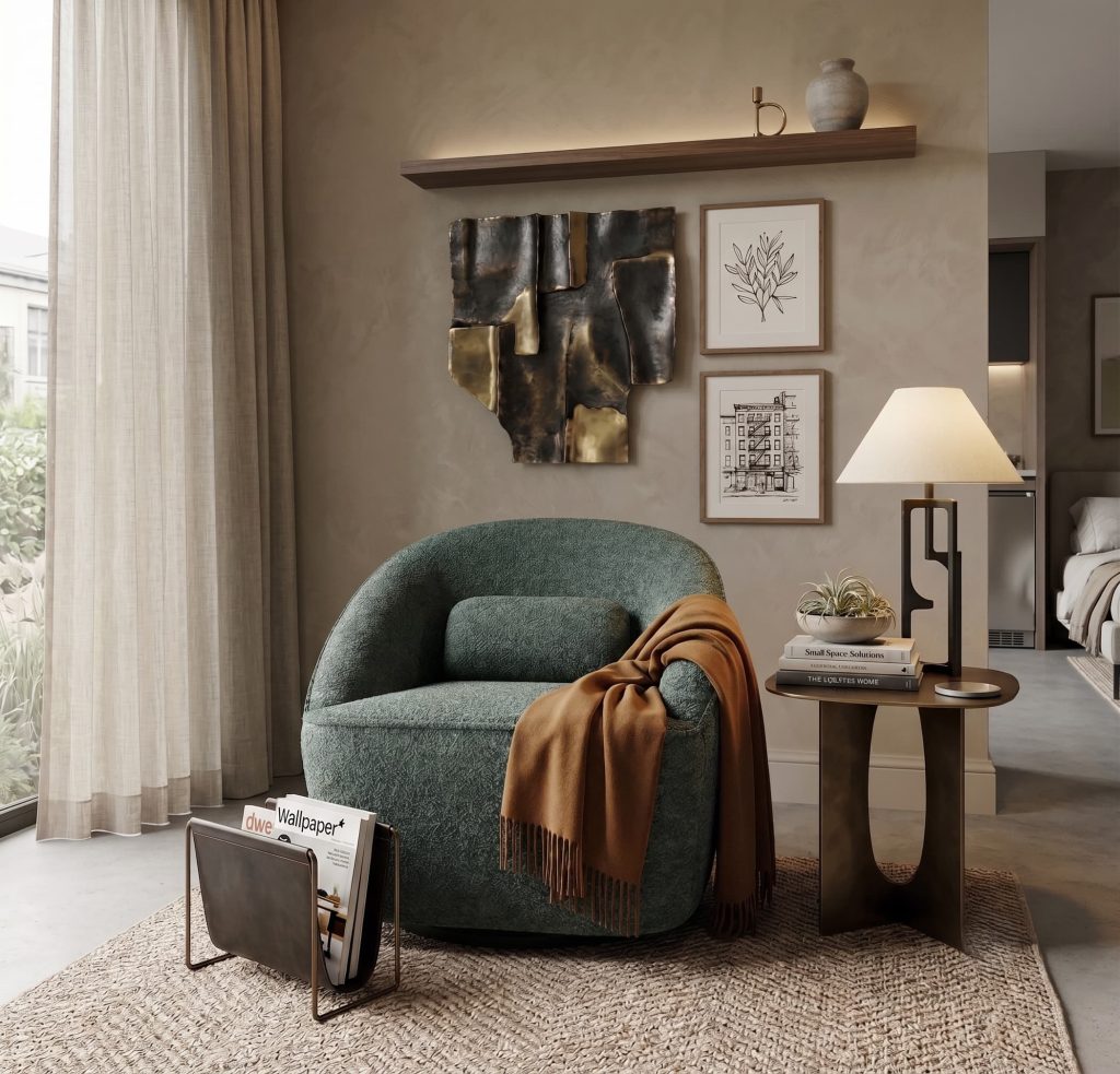 Marieville Modern Boucle Dark Green Swivel Accent Armchair