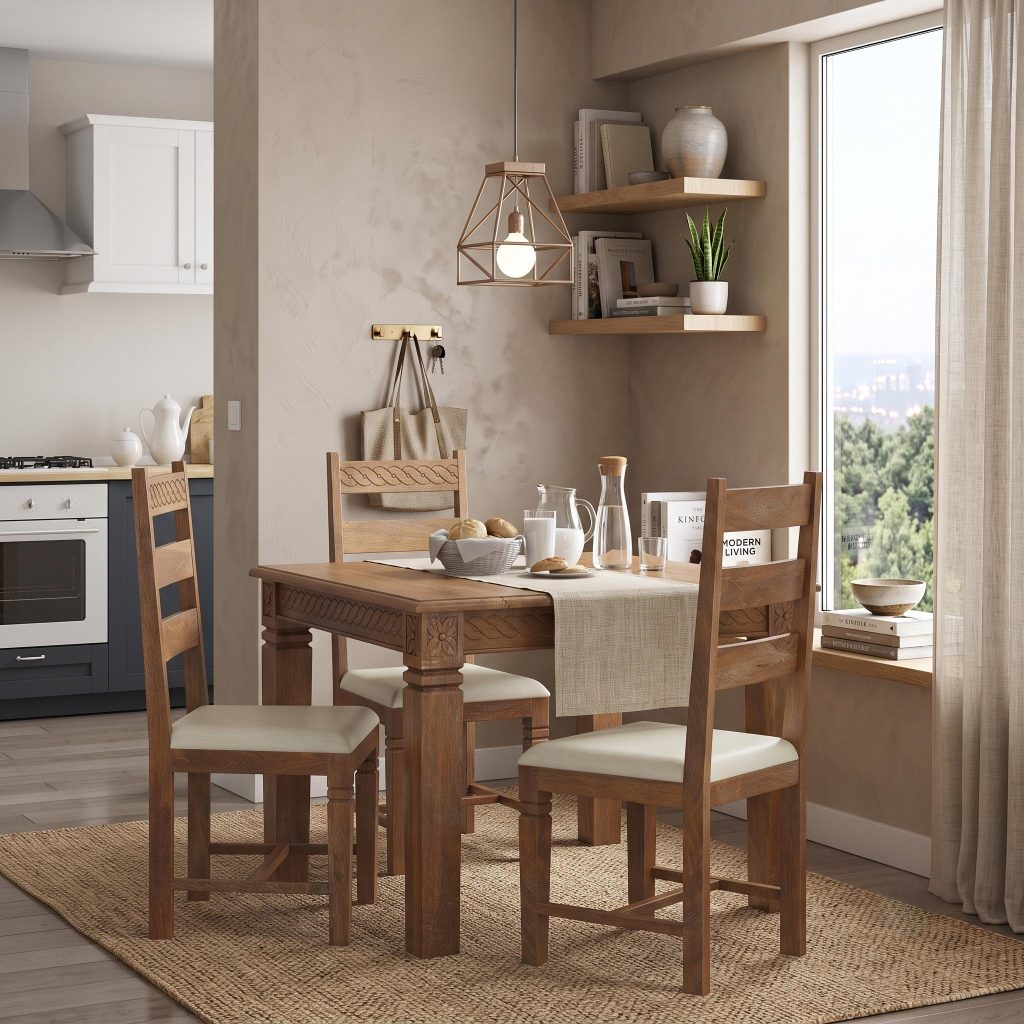 Salemo Rustic Wood Handcrafted Square Kitchen Table