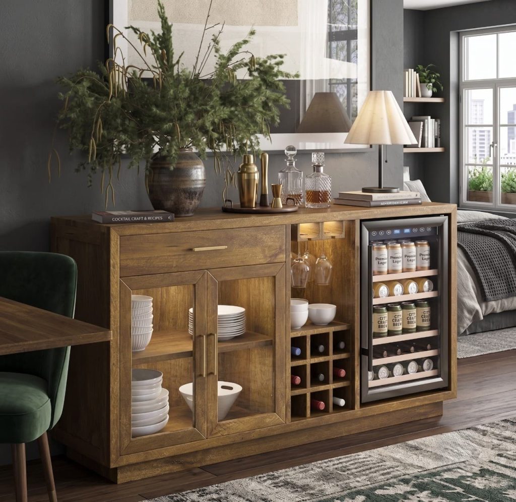 Sarnia Solid Wood Buffet Cabinet with Mini Fridge Space
