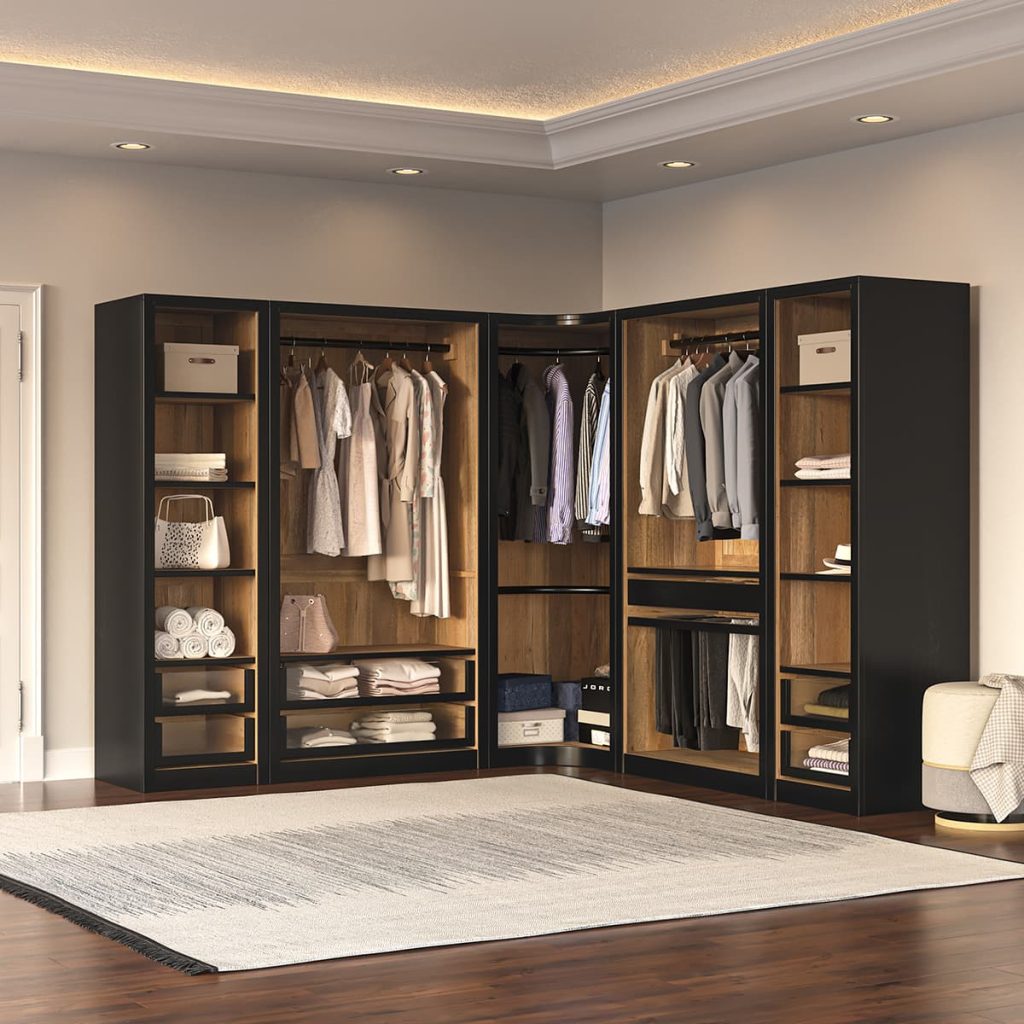 Sunol Solid Wood Free Standing Black Corner Closet systems
