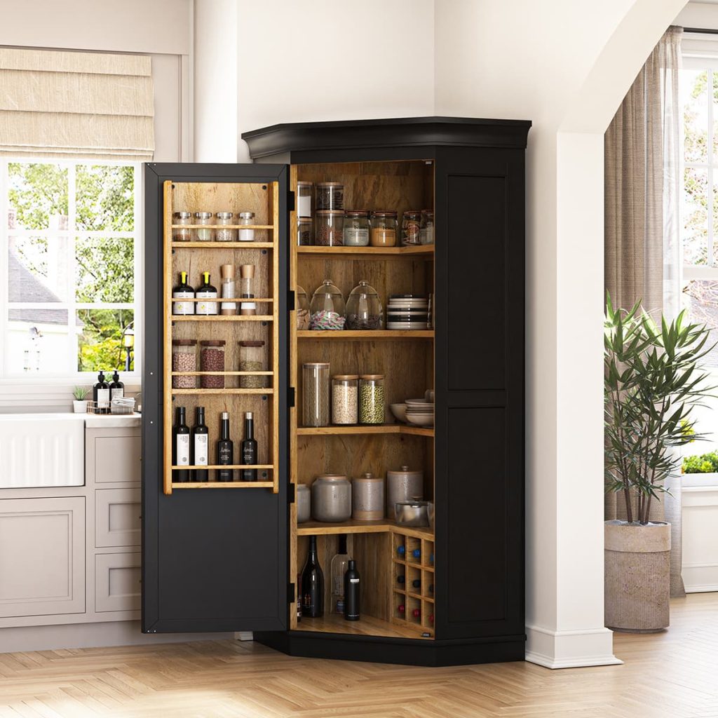Oliver Transitional Black Corner Kitchen Pantry Cabinet
