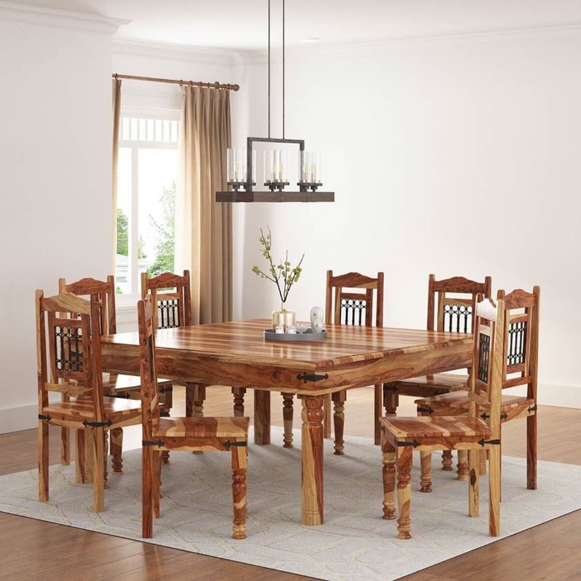 Picture of Peoria Solid Wood 9 Piece Square Dining Table Set For 8