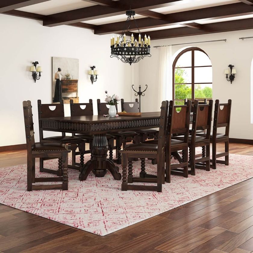 Picture of Nottingham Solid Wood Large Rustic Dining Room Table Chair Set