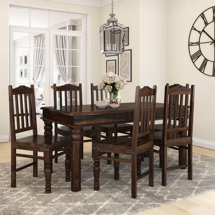 Picture of Oklahoma Farmhouse Traditional Solid Rosewood Country Dining Table Set
