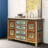 Picture of Red Dahlia Solid Wood Hand Painted Sideboard Cabinet with Drawer