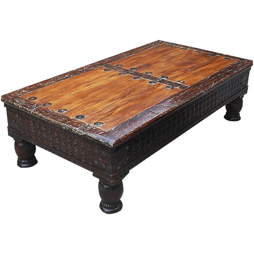 Picture of Janesville Rustic Carved Rectangle 60 Inch Coffee Table 