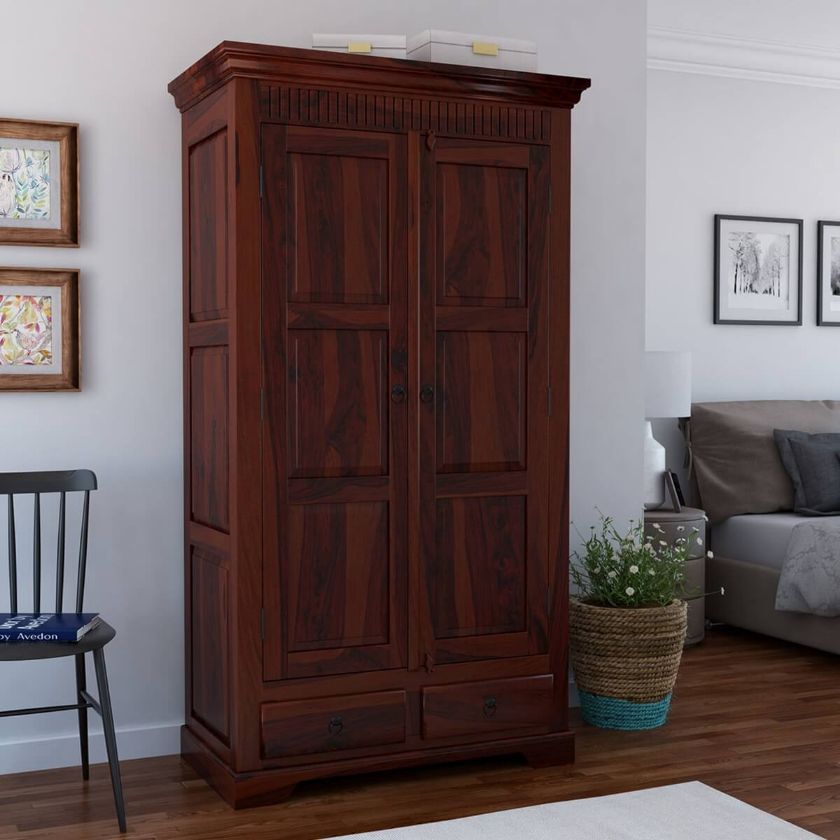 Picture of Marengo Rustic Solid Wood Large Clothing Armoire Wardrobe With Drawers
