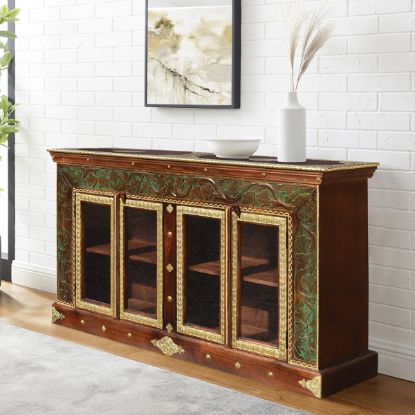 Picture of Vineland Heritage Carved Brass Inlaid Glass Door Large Buffet Cabinet