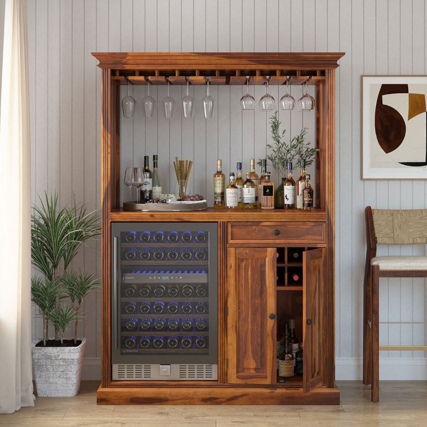 Picture of Houston Solid Wood Home Bar Cabinet With Fridge Space