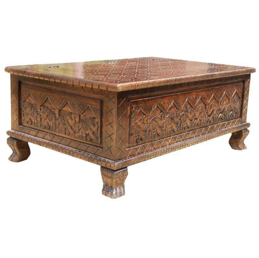 Picture of New Delhi Elephant Hand Carved Rustic Solid Wood Coffee Table Chest