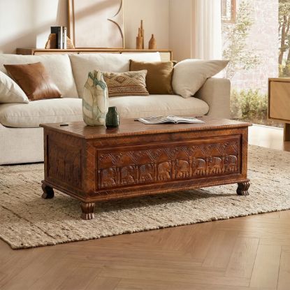 Picture of Worcester Hand Carved Trunk Storage Coffee Table