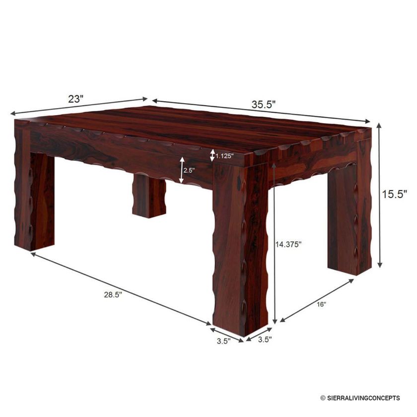 Yakima Solid Wood Scalloped Coffee Table Dimension Image