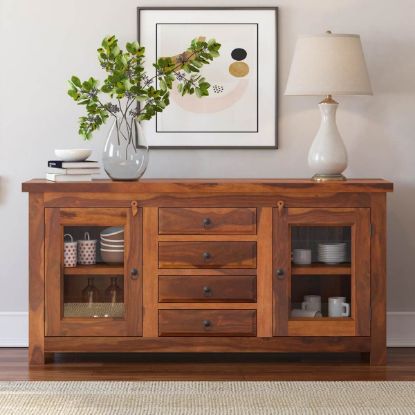 Picture of Fremont Rustic Solid Wood Sideboard Buffet Cabinet with Glass Door