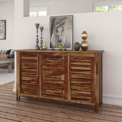 Picture of Bedford Handcrafted Rustic Solid Wood 3 Drawer Large Sideboard Cabinet