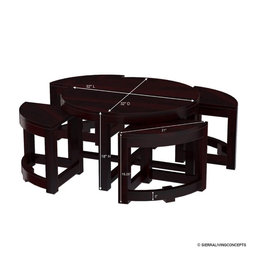 Murrieta Round Coffee Table With Stools Dimension Image