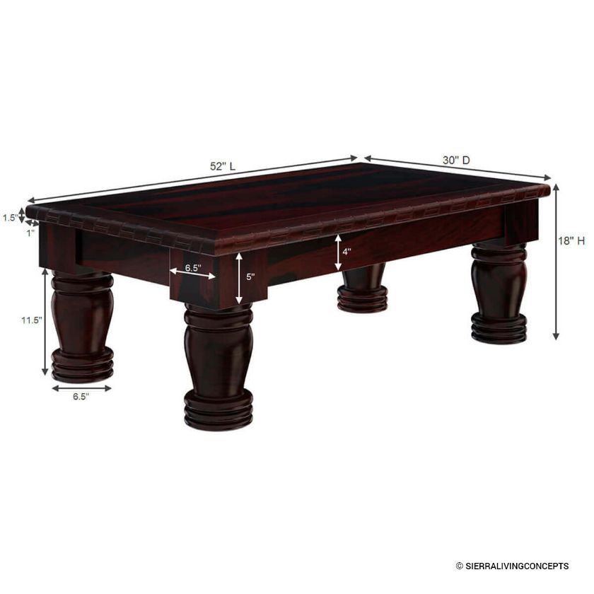 Vallecito Rustic Solid Wood Large Rectangle Coffee Table Size Image