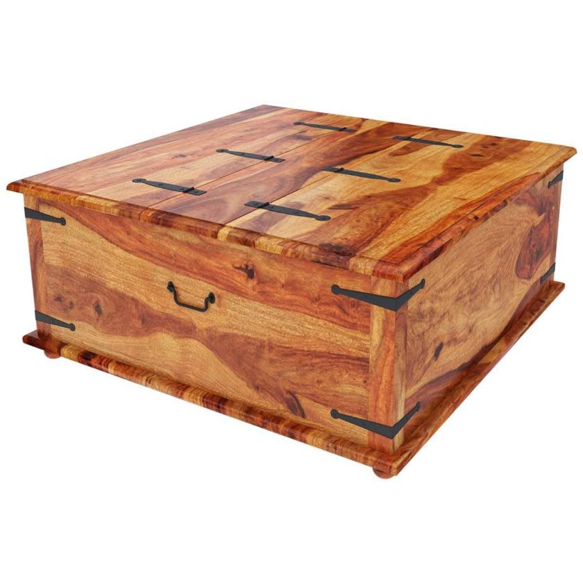 Picture of Large Square Storage Box Trunk with Metal Accents Coffee Table