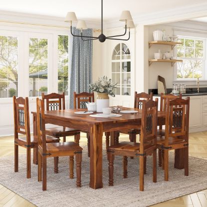 Picture of Chilliwack Solid Wood 64" Square Dining Table Chairs Set For 8 People