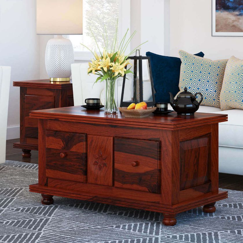 Picture of Arca Rustic Solid Wood 2 Drawer Storage Cocktail Coffee Table