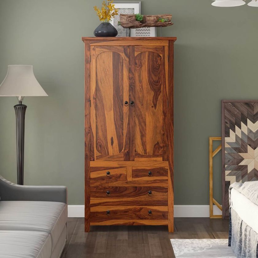 Picture of Ellenton Rustic Solid Wood Wardrobe Armoire With Drawers And Shelves