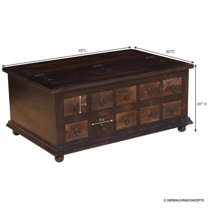 Ridge Storage Trunk Coffee Table With Drawers Dimension Image