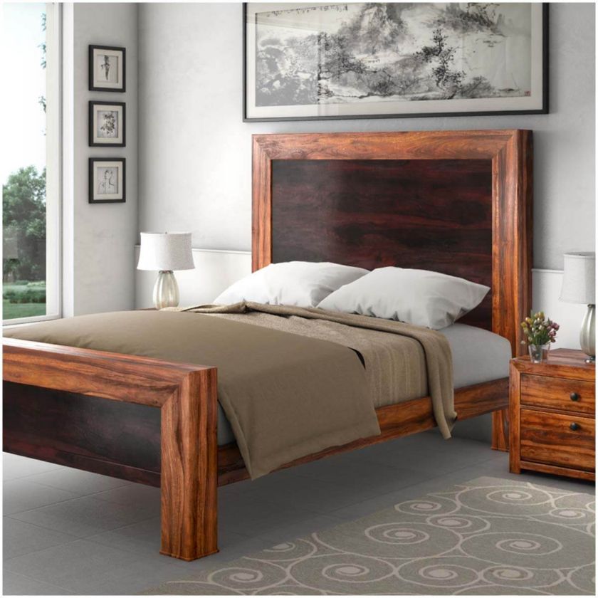 Picture of Texas Solid Wood Paneled Platform Bed Frame w Headboard