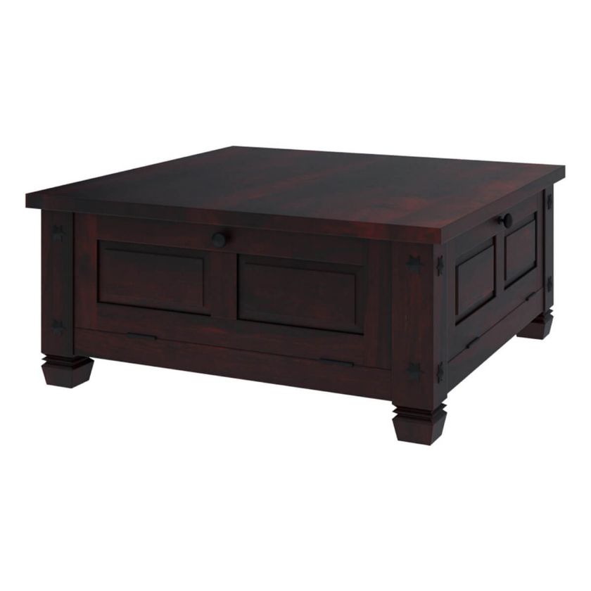 Picture of Russet Solid Wood 4 Doors Square Rustic Coffee Table With Storage