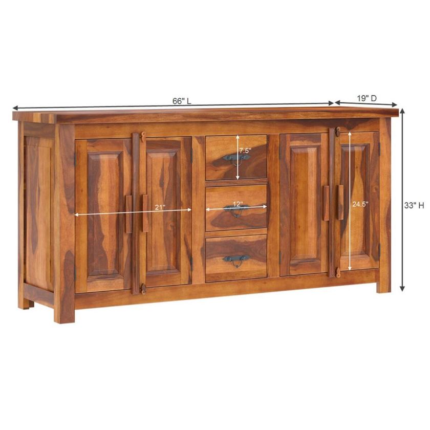 Vermont Classic Home Office Credenza with 3 Drawers Dimension Image