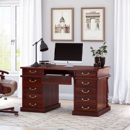 Picture of Transitional Solid Wood Home Office Executive  Desk with Keyboard Tray