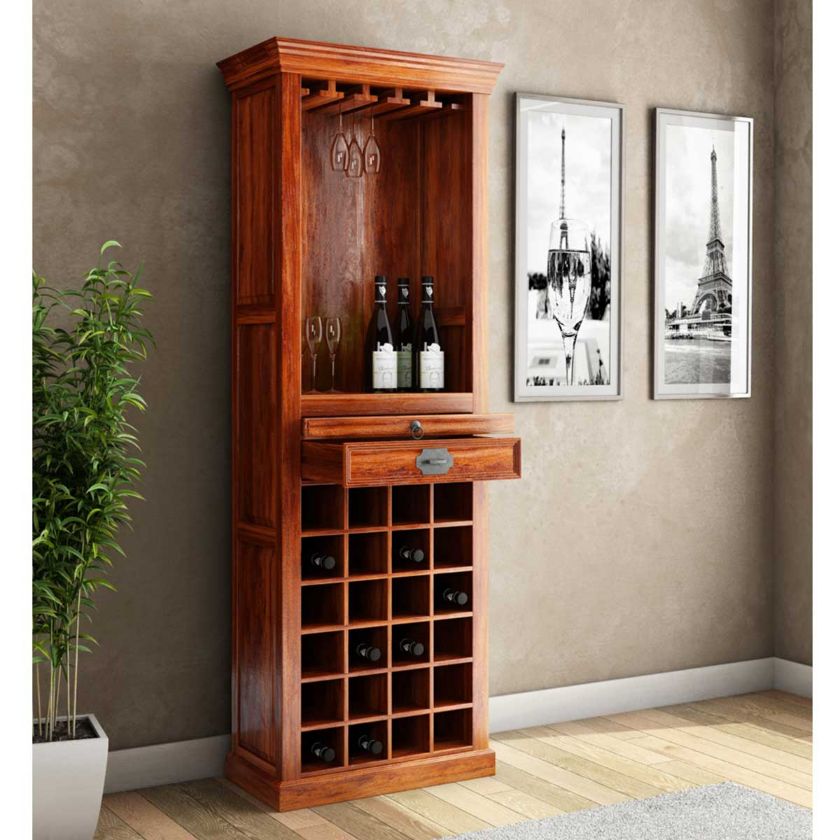 Picture of Lovedale Solid Wood Rustic Tall Narrow Bar Cabinet