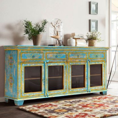 Picture of Oklahoma Farmhouse Distressed Solid Wood Dining Room Buffet Cabinet