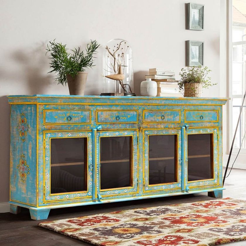 Picture of Oklahoma Farmhouse Distressed Solid Wood Glass Door Large Sideboard