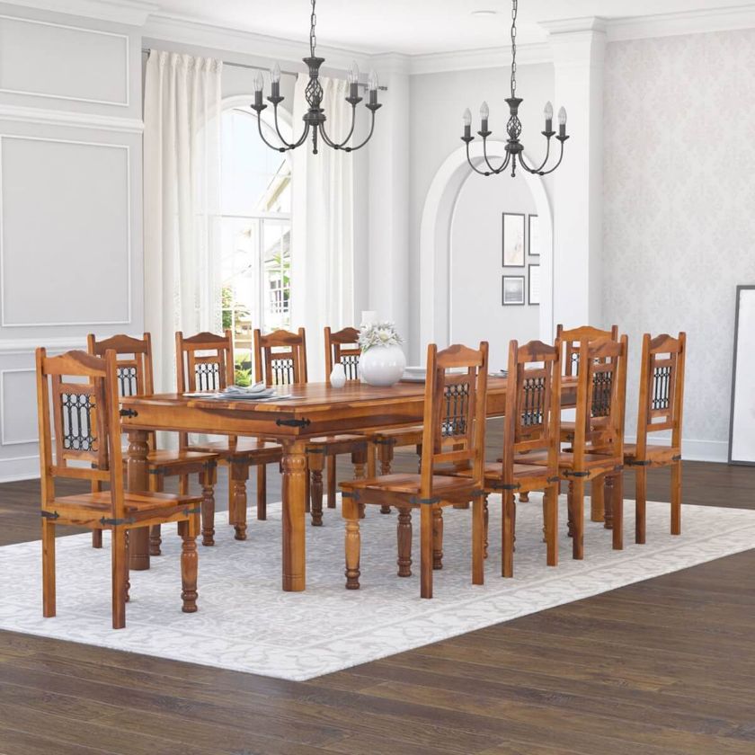 Picture of San Fransisco Transitional 11 Piece Rustic Solid Wood Dining Table Chair Set