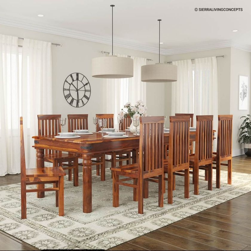 Picture of Rustic Lincoln Study Large Dining Room Table Chair Set For 10 People