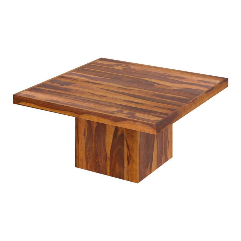 Picture of Brocton Solid Wood Modern Rustic Block Pedestal Square Dining Table