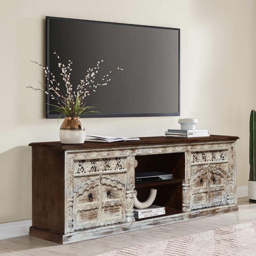 Picture of Tropical 70'' Solid Wood Traditional Hand Carved TV Media Stand