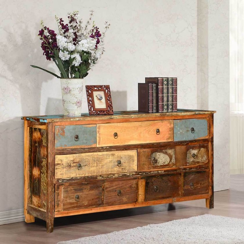 Picture of Appalachian Rustic Distressed Reclaimed Wood Long Bedroom Dresser