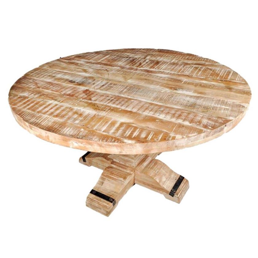 Picture of Rustic Mango Wood Pedestal Round Dining Table