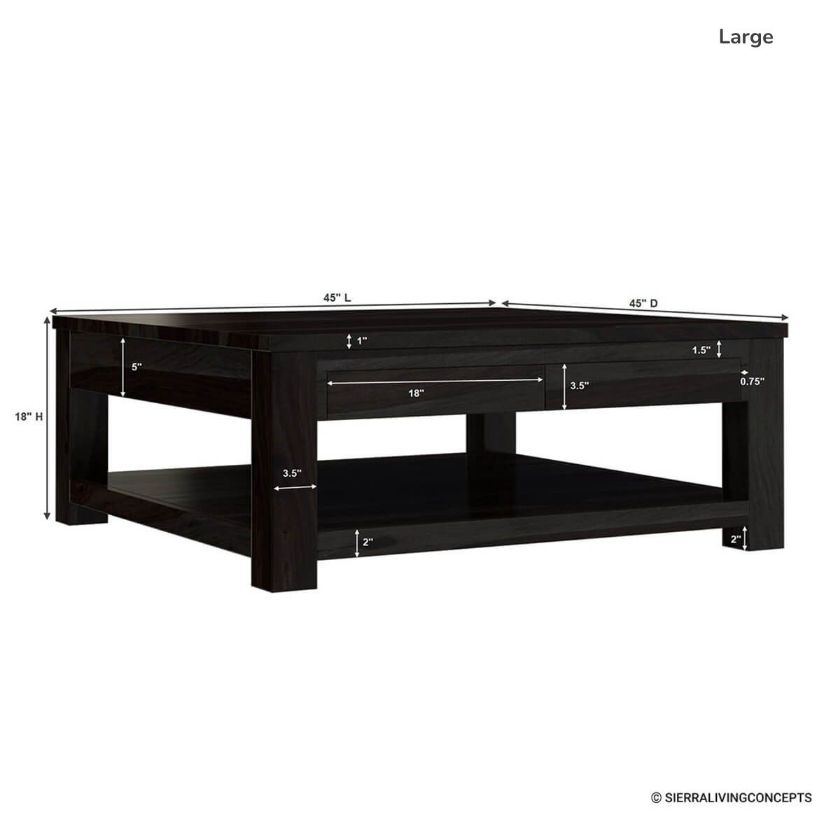 Glencoe Contemporary Style Large Square Coffee Table Size Image