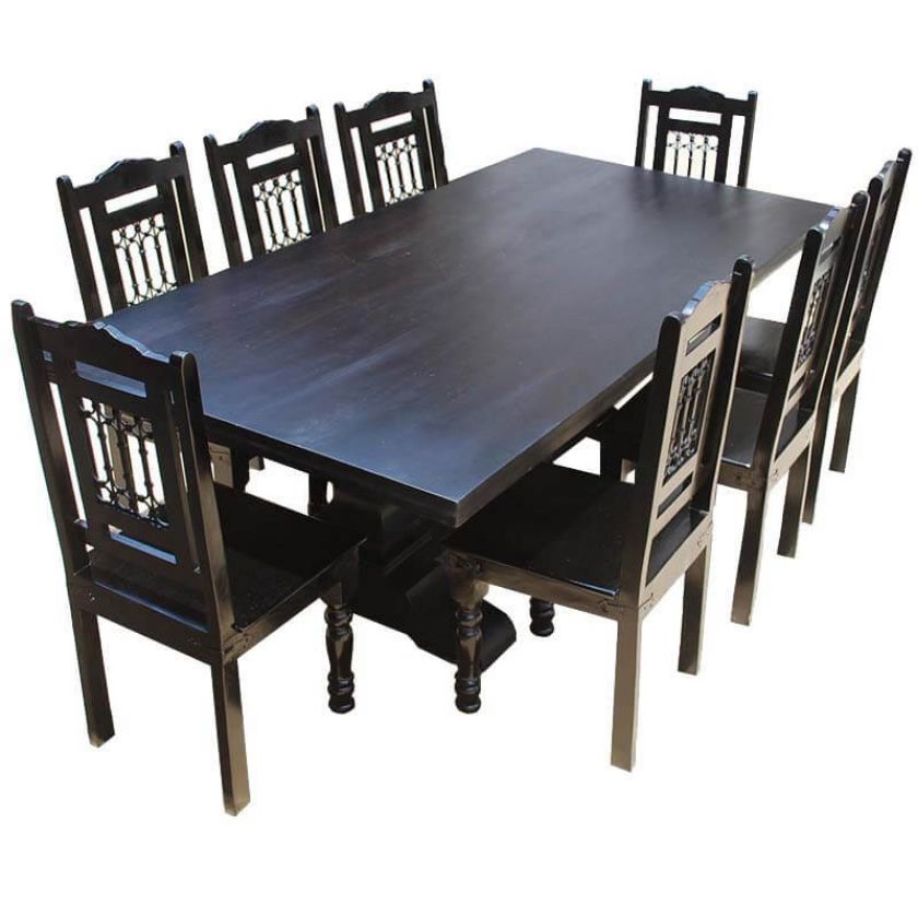 Picture of Nottingham Trestle Pedestal Rectangular Wood Dining Table & Chair Set