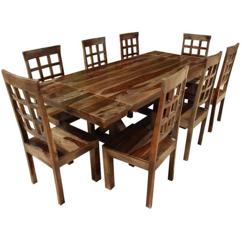 Picture of Antwerp Farmhouse X-Legs Extendable Solid Wood Dining Table Set For 8