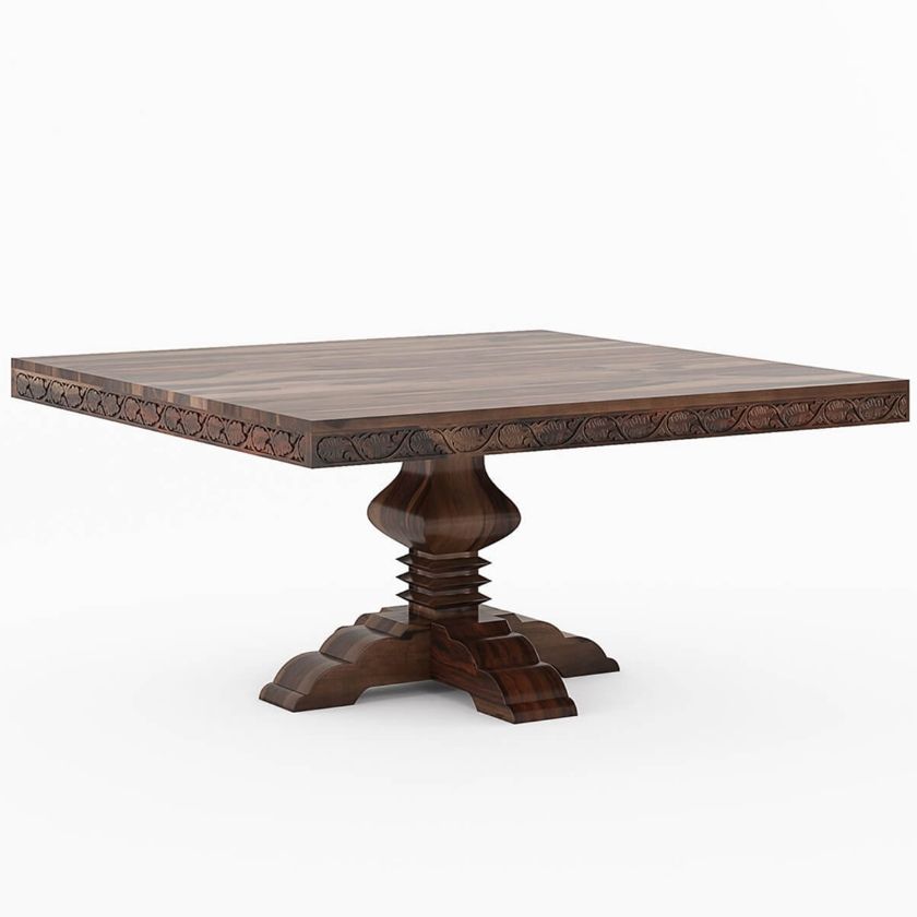 Picture of Florida 64" Rustic Solid Wood Pedestal Square Dining Table For 8