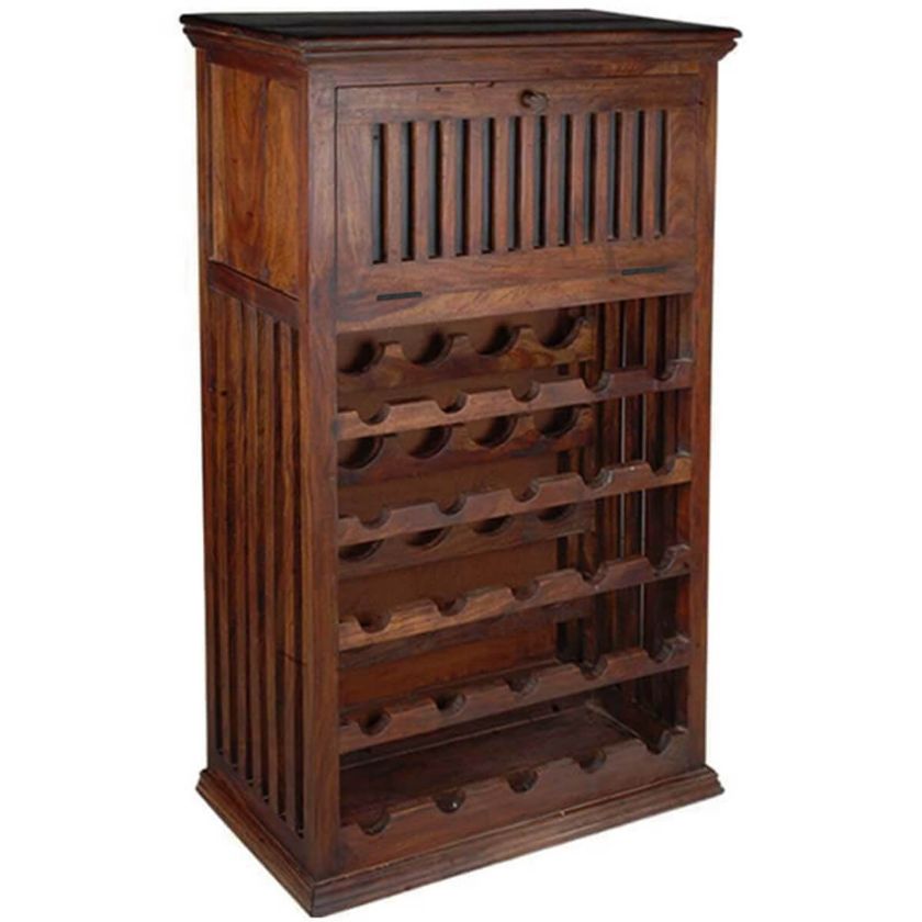 Picture of Haskins Rustic Wine Rack Bar Cabinet With Drop Down Shelf