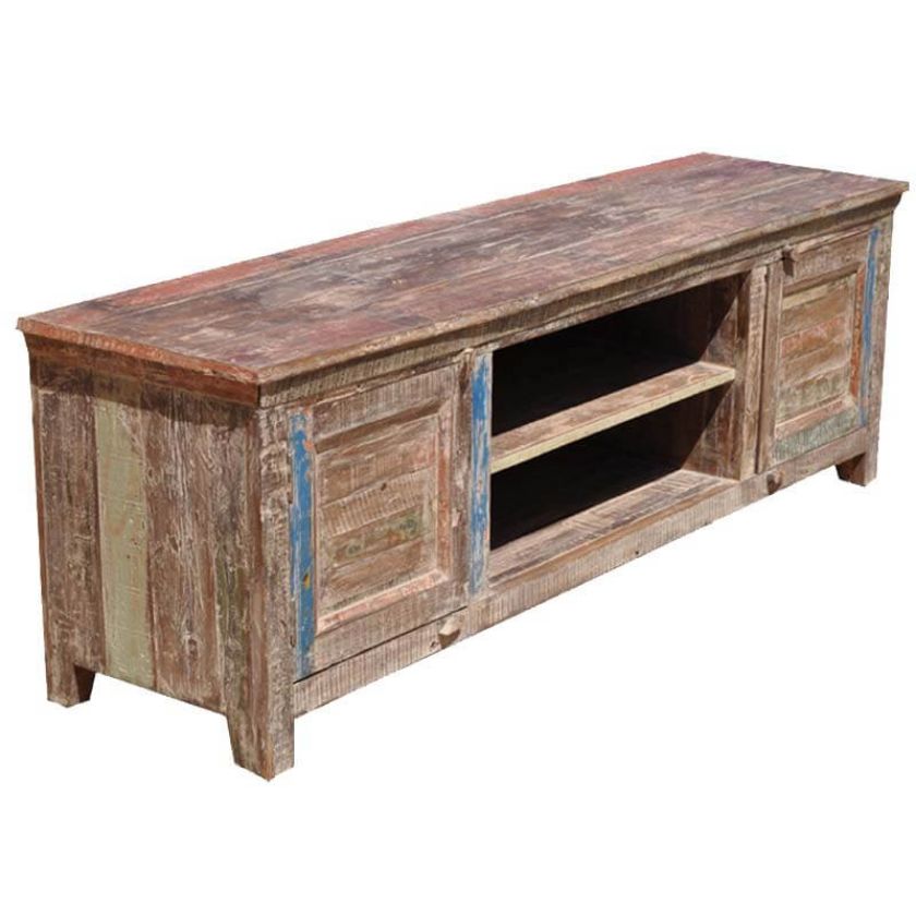 Picture of Rustic Distressed Reclaimed Wood Drawer Storage Media Console