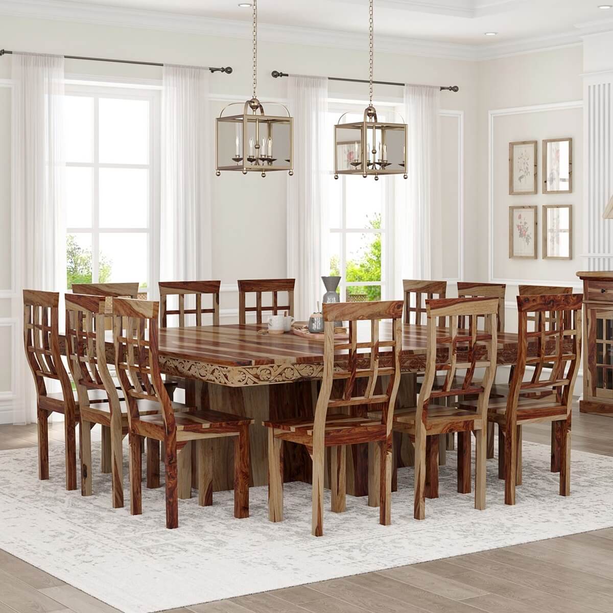 Dallas Ranch Solid Wood Square Dining Room Table Set.